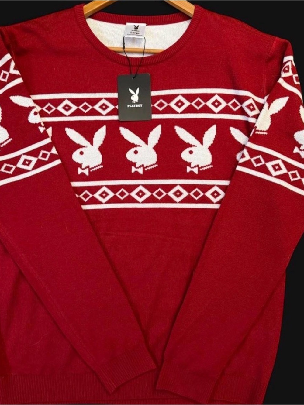 Red and wild Playboy Ugly pullover Christmas sweater large NWT